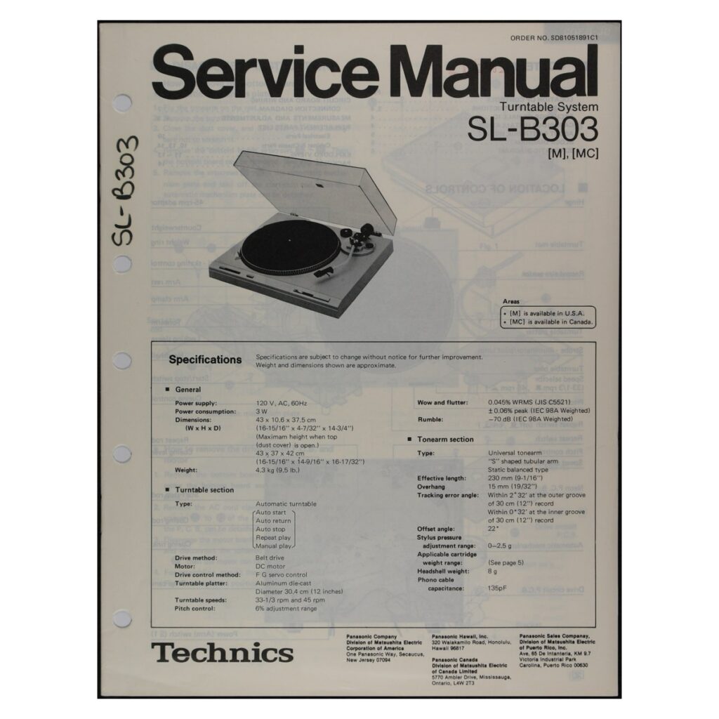 Technics SL-B303 Turntable — Service Manual