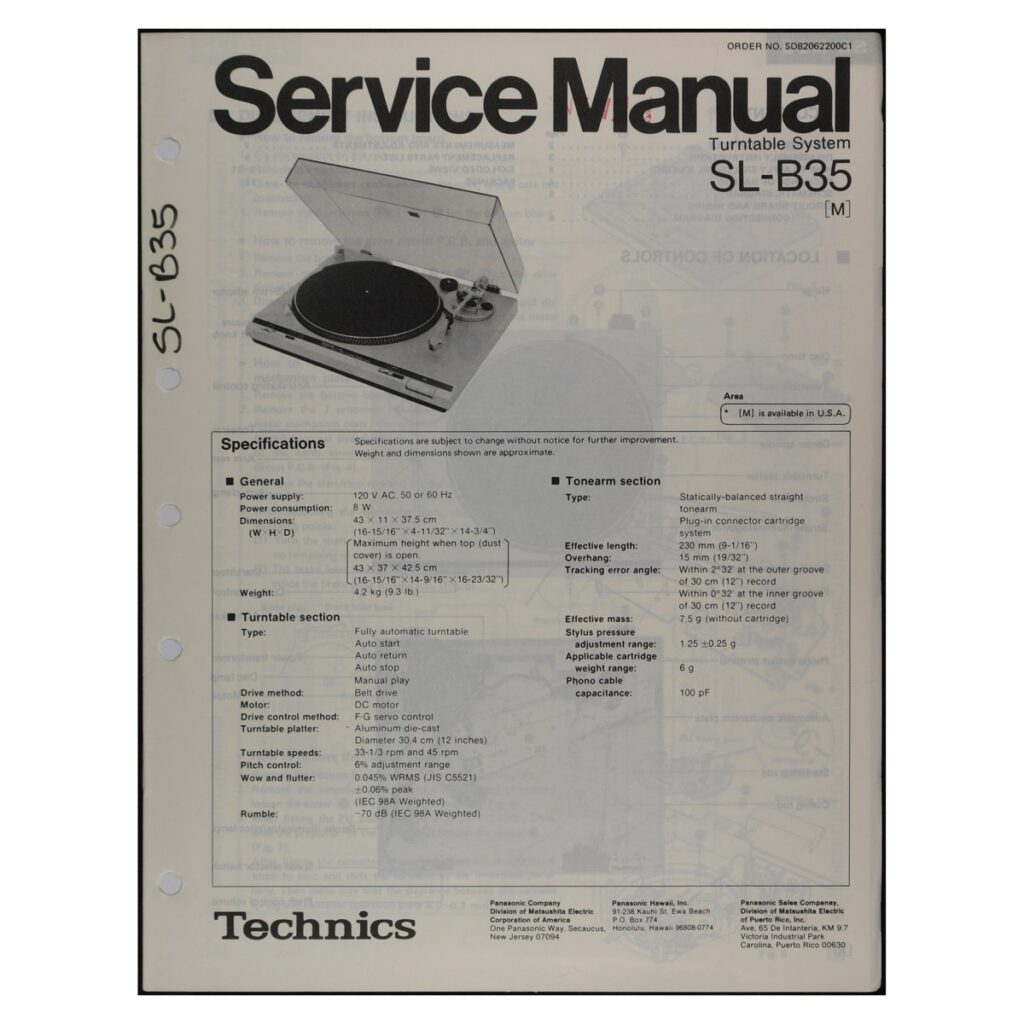 Technics SL-B35 Turntable — Service Manual