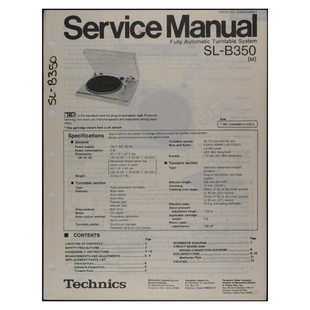 Technics SL-B350 Turntable — Service Manual