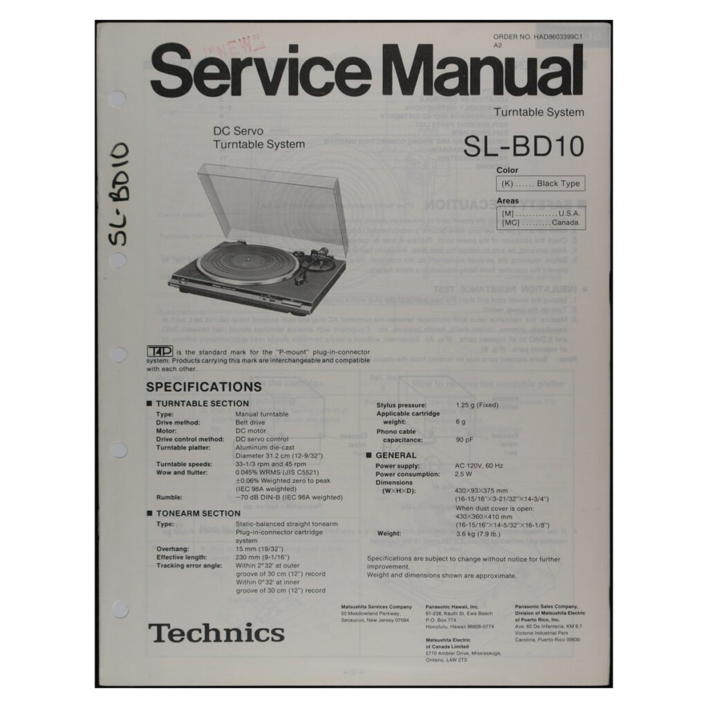 Technics SL-BD10 Turntable — Service Manual