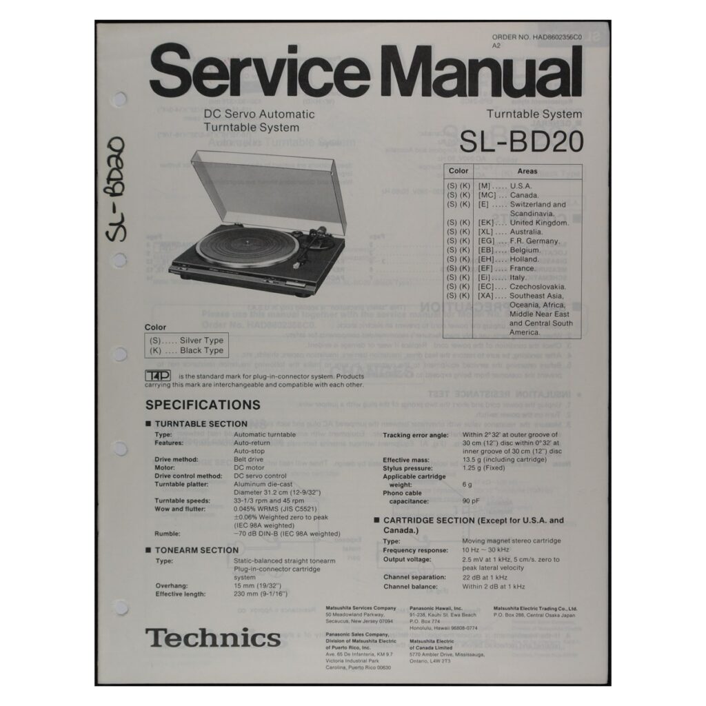 Technics SL-BD20 Turntable — Service Manual