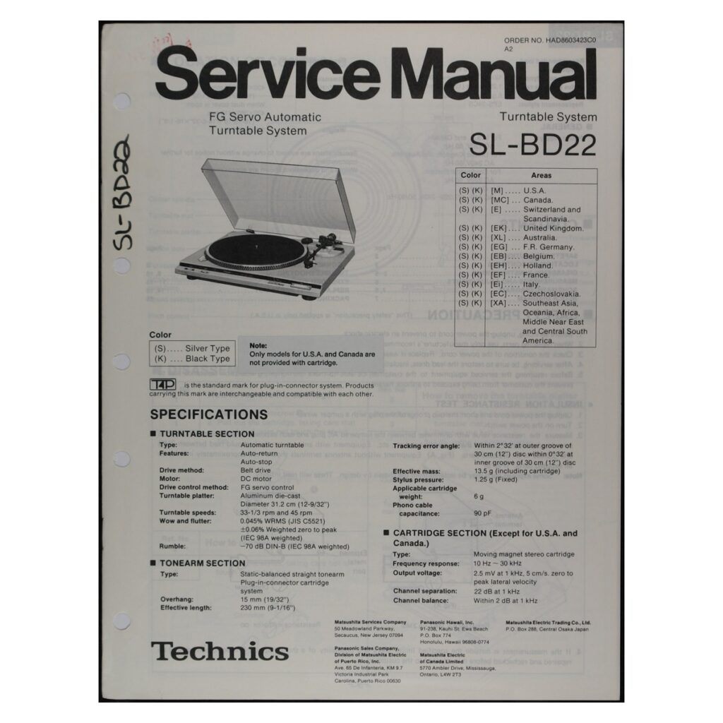 Technics SL-BD22 Turntable — Service Manual