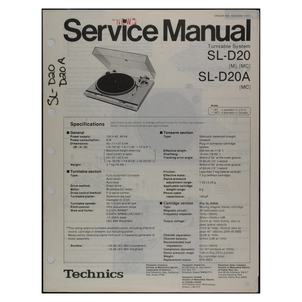 Technics SL-D20/D20A Turntable — Service Manual