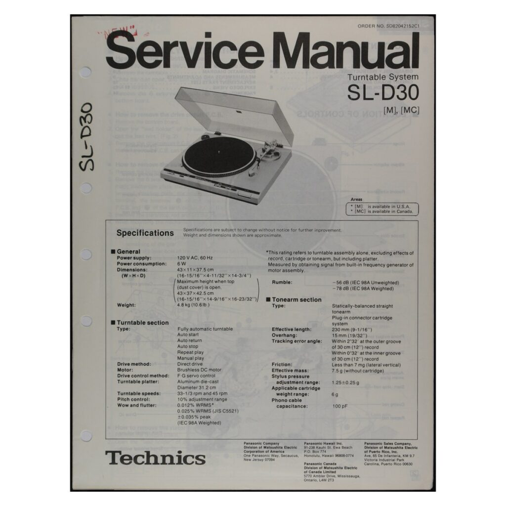 Technics SL-D30 Turntable — Service Manual