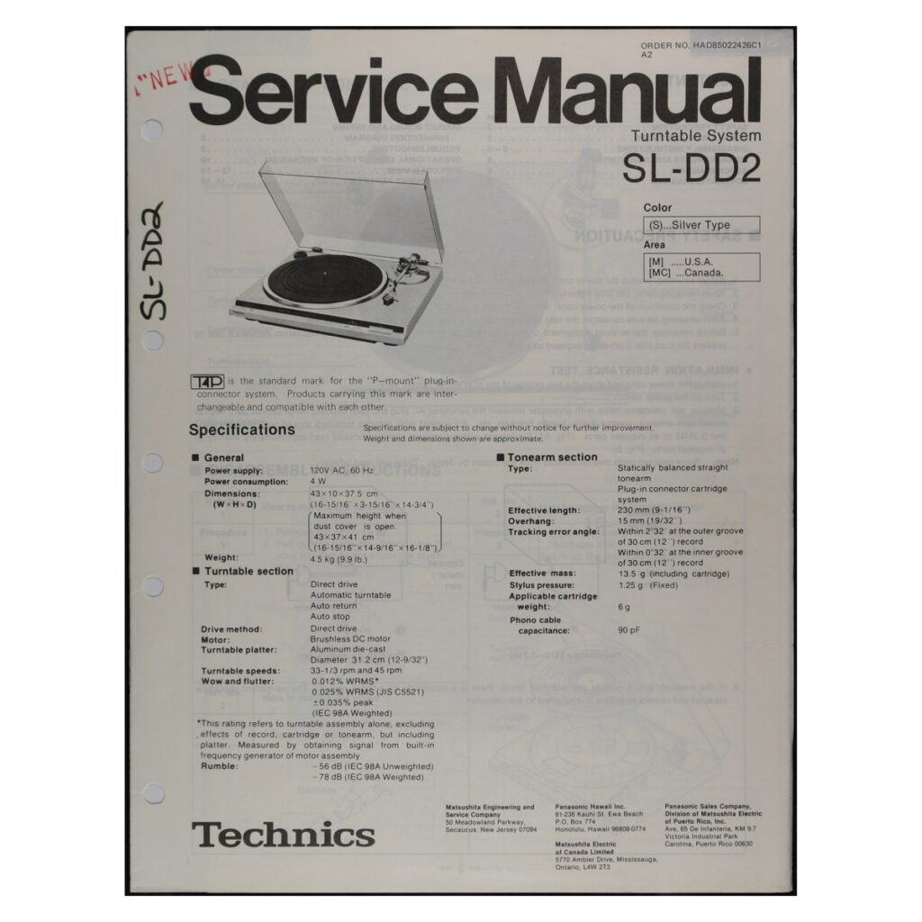 Technics SL-DD2 Turntable — Service Manual