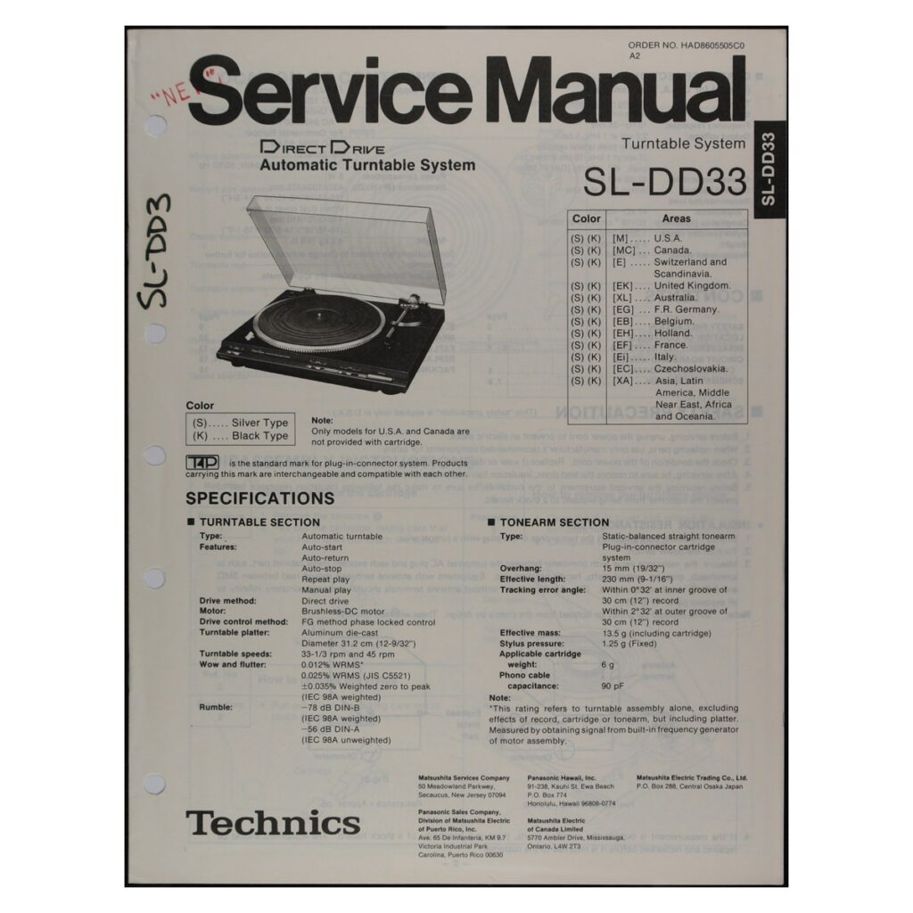 Technics SL-DD33 Turntable — Service Manual