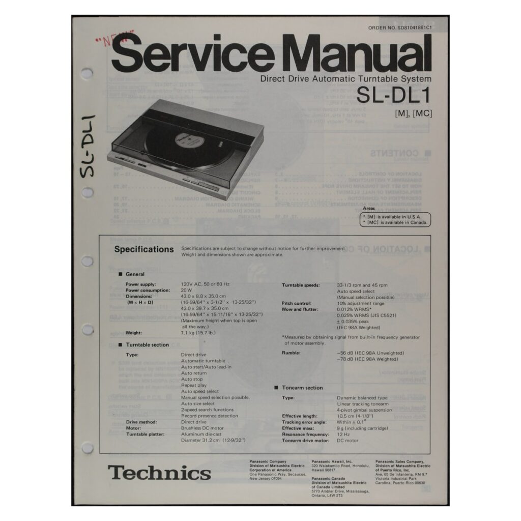 Technics SL-DL1 Turntable — Service Manual