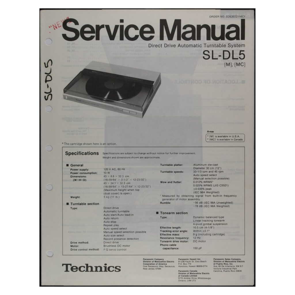 Technics SL-DL5 Turntable — Service Manual