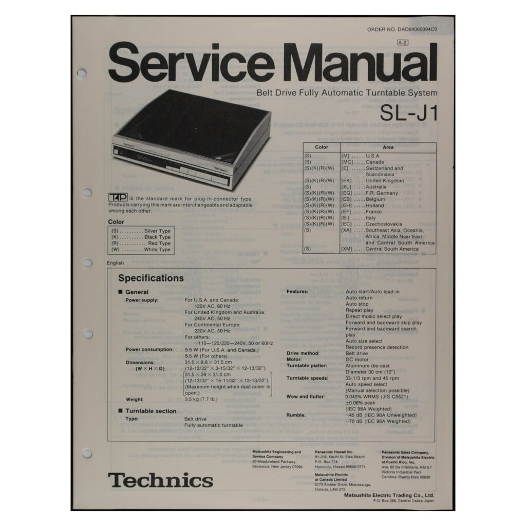 Technics SL-J1 Turntable — Service Manual
