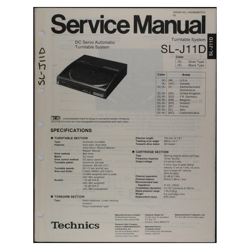 Technics SL-J11D Turntable — Service Manual
