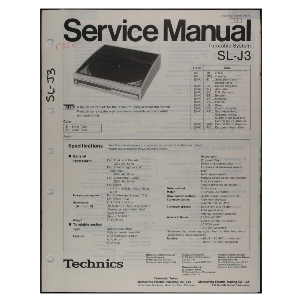 Technics SL-J3 Turntable — Service Manual
