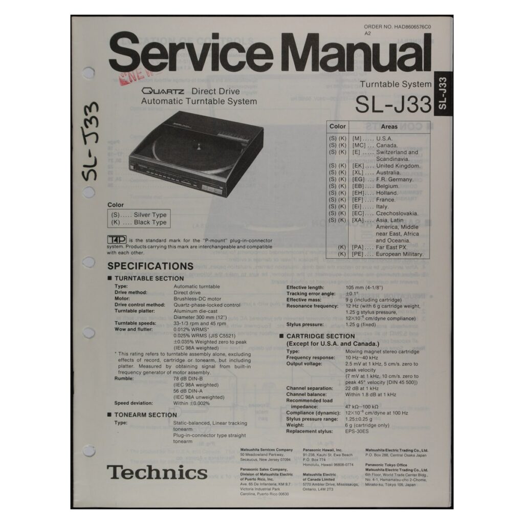 Technics SL-J33 Turntable — Service Manual