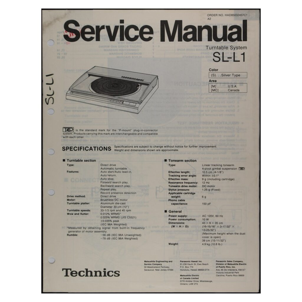Technics SL-L1 Turntable — Service Manual