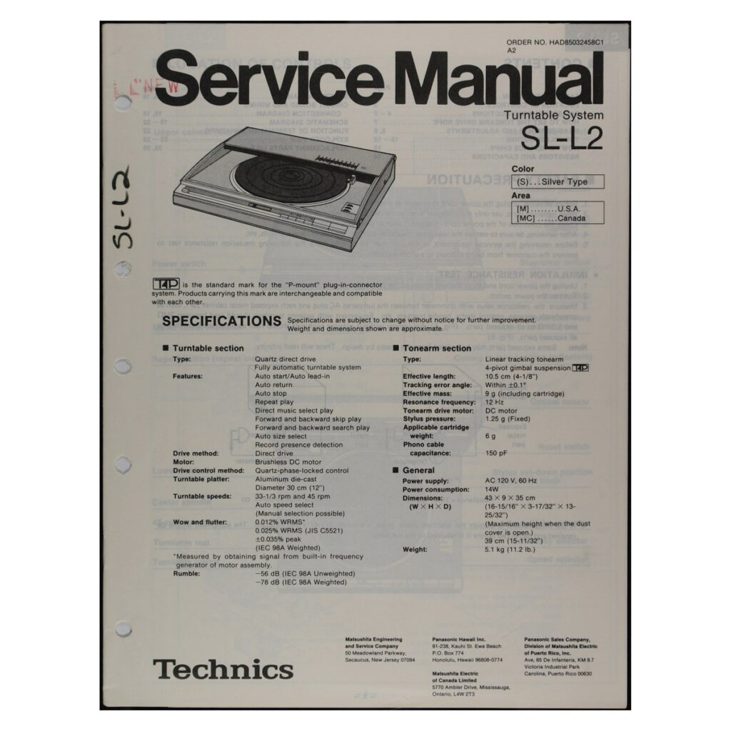 Technics SL-L2 Turntable — Service Manual