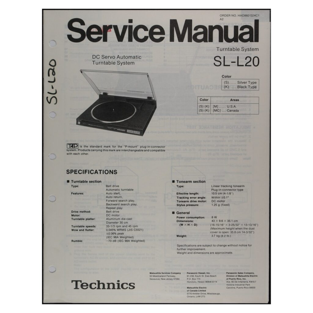 Technics SL-L20 Turntable — Service Manual