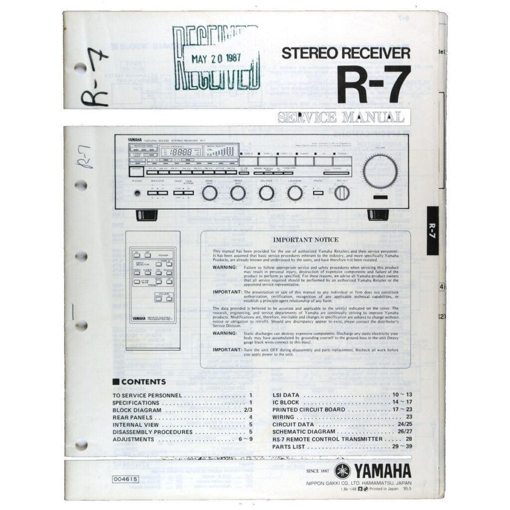 Yamaha R-7 Stereo Receiver — Service Manual