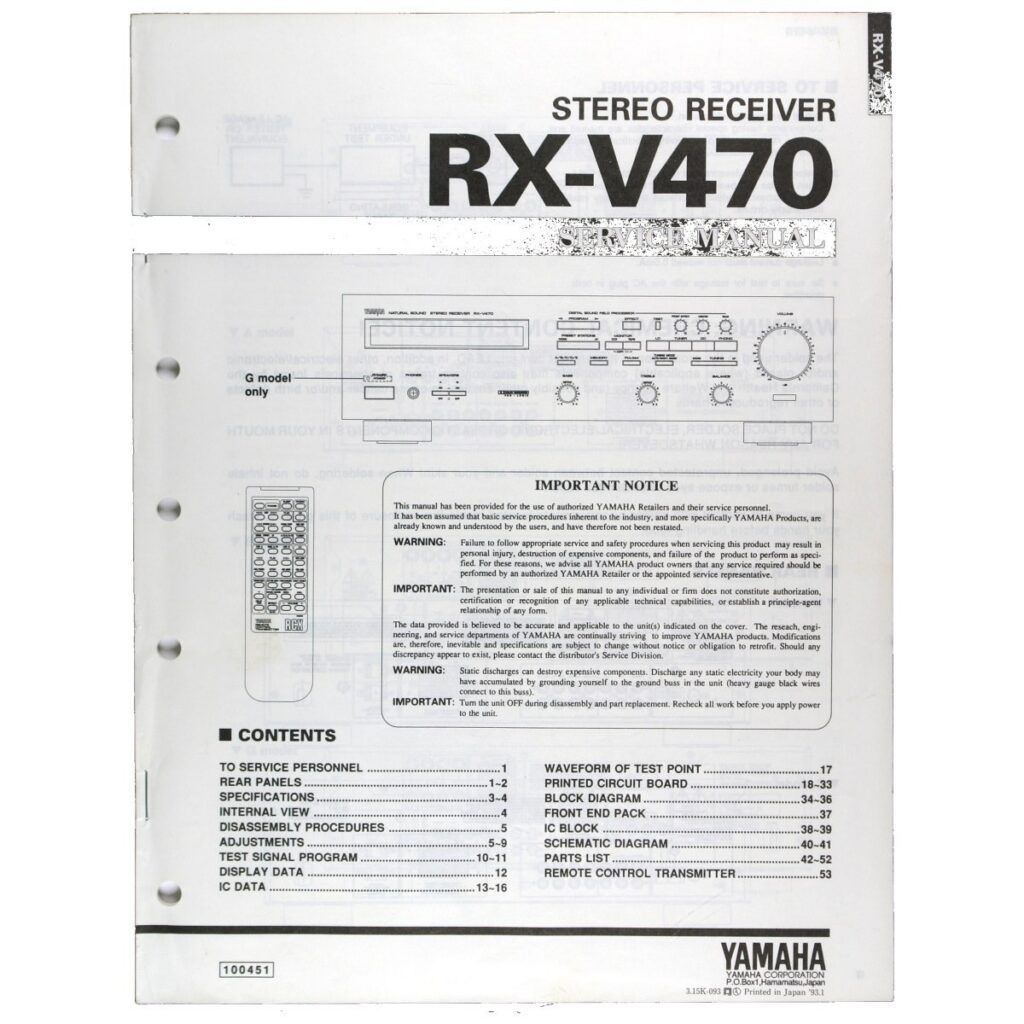 Yamaha RX-V470 Stereo Receiver — Service Manual